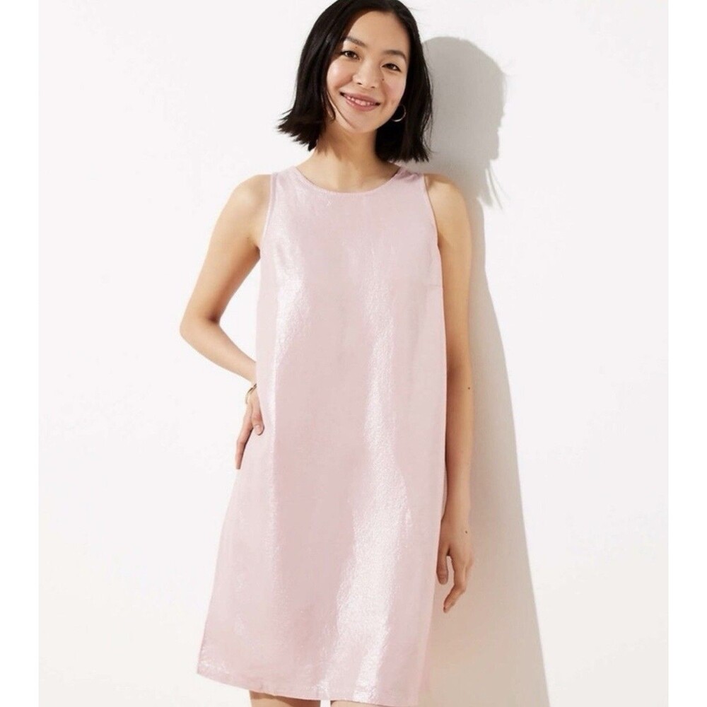 NWT Ann Taylor Loft Pink Linen Metallic Shimmer Sleeveless Sheath Dress 6 $90